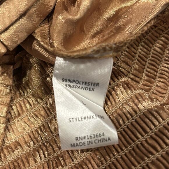 New Mazik Blouse Gold Leopard Print Off The Shoulder Size Large Long Bell Sleeve - Picture 6 of 6